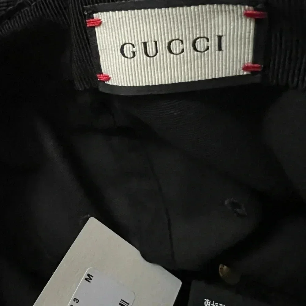 Gucci Black Logo Linen Baseball Cap Size Medium - Picture 8 of 9